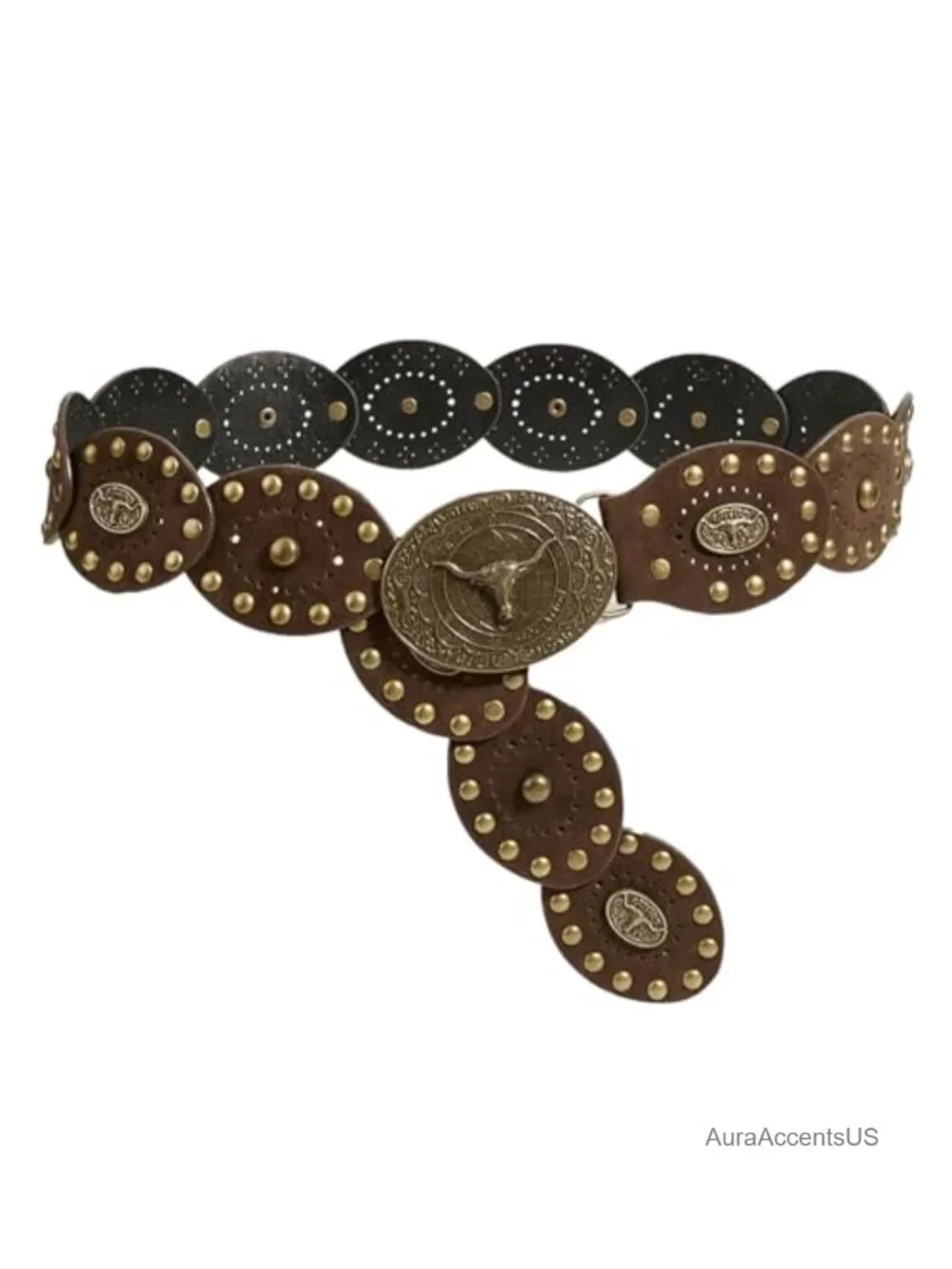 Disc PU Leather Western Cowboy Chunky Belt for Dresses Jeans
